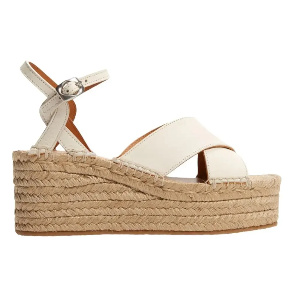 Rag & Bone Hera Espadrille Wedge Sandal in Antique White Leather EU 40